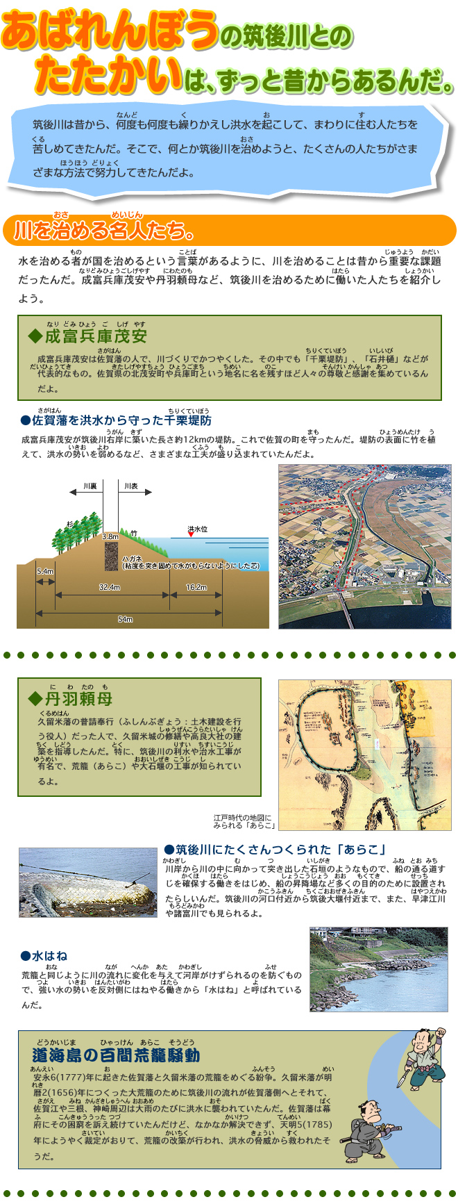 あばれんぼうの筑後川とのたたかいは、ずっと昔からあるんだ。