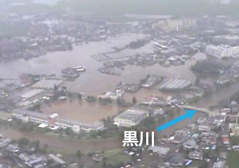 阿蘇市内牧(うちのまき)市街部の浸水状況 （県管理区間）