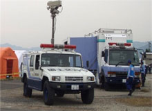 情報収集車、災害対策本部車等の設営訓練