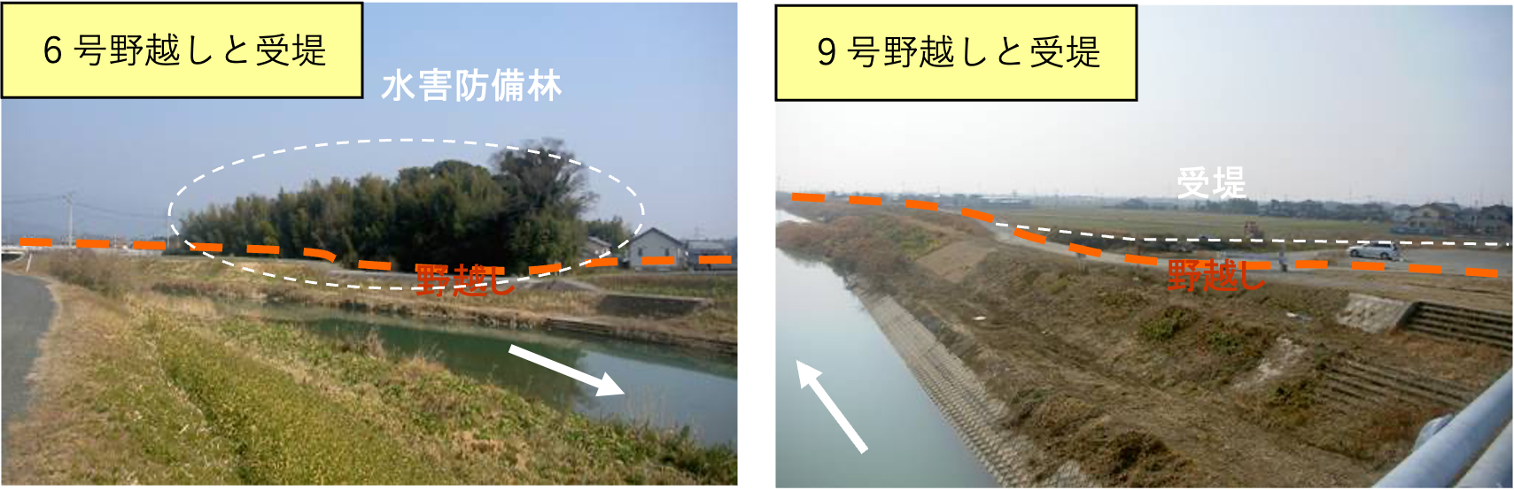 6号野越しと受堤・9号野越しと受堤の現状写真