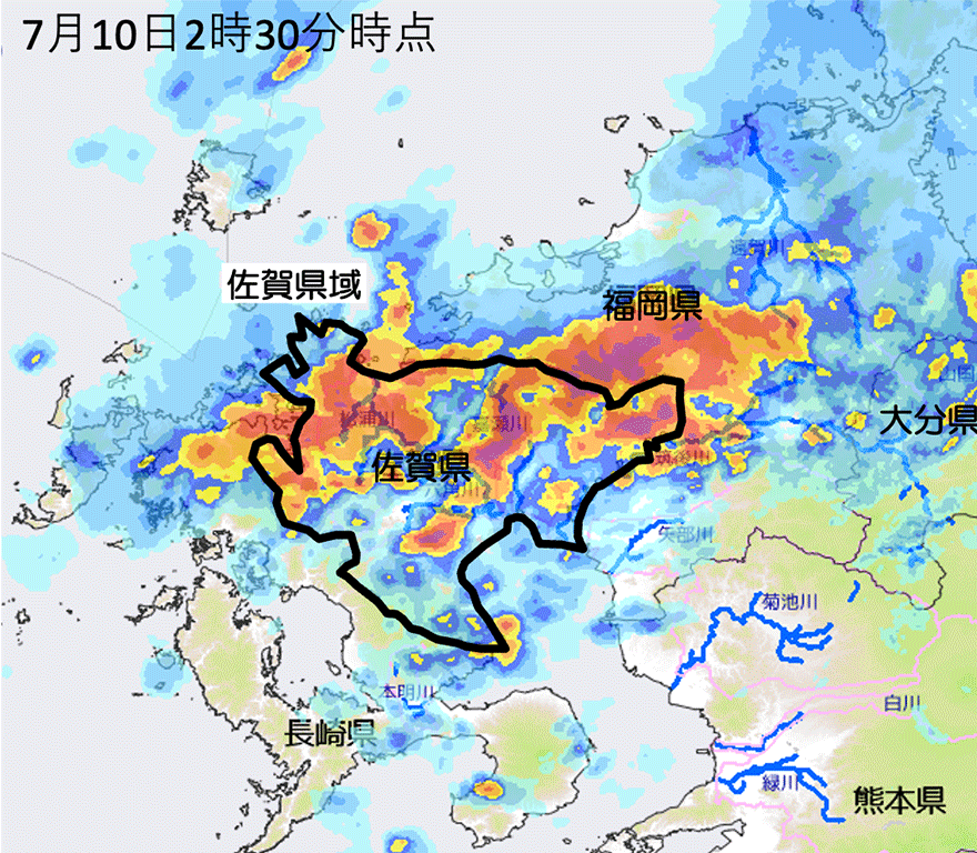 7月10日2時30分時点のレーダ雨量