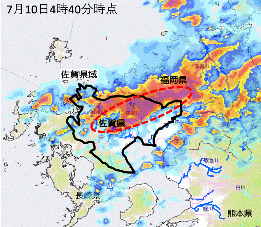 7月10日4時40分時点のレーダ雨量