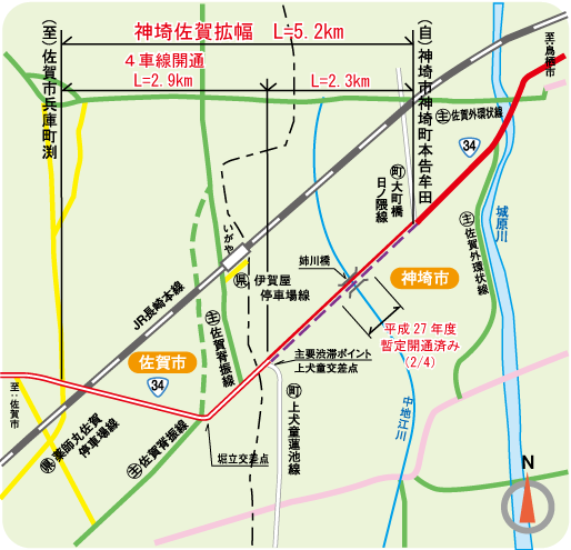 神埼佐賀拡幅道路事業箇所図