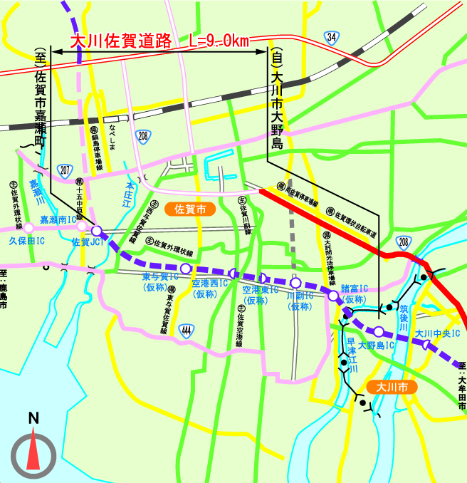 大川佐賀道路事業箇所図