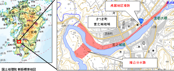 推込分水路と虎居地区堤防の位置_画像