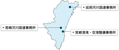 九州地方整備局管内の地図（宮崎県内）