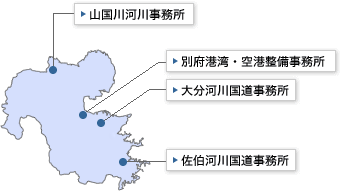 九州地方整備局管内の地図（大分県）