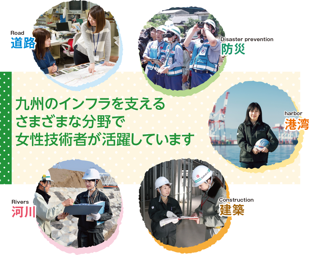 九州のインフラを支えるさまざまな分野で女性技術者が活躍しています