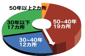 大野川の水門・樋門等の経過年数別数量内訳