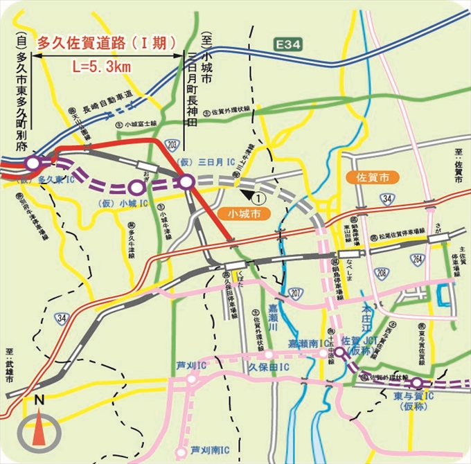 多久佐賀道路事業箇所図