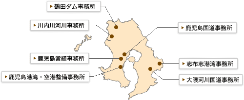 九州地方整備局管内の地図（鹿児島県内）