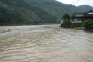 合志野地区の道路冠水状況（八代市坂本町）